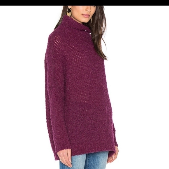 Free People "She's All That" Sweater Top Tunic Knit Cowl Turtleneck EUC - Picture 3 of 7